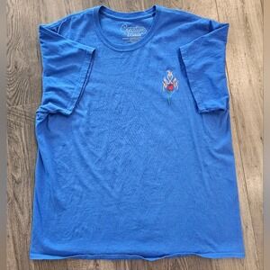Mens Blue T-Shirt XL Embroidered Rose on Fire‎ Graphic Tee 100% Cotton Spring